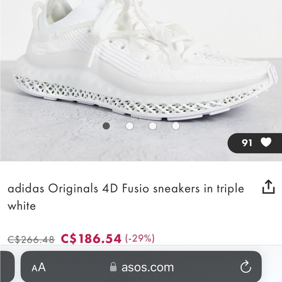 adidas Originals 4D Fusio sneakers in triple white - Picture 6 of 6